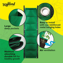 Load image into Gallery viewer, Highland Garden Supply Vertical Hanging Garden Planter 7 Pocket Green