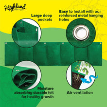 Load image into Gallery viewer, Highland Garden Supply Horizontal Hanging Garden Planter 7 Pocket Green