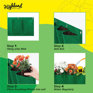 Highland Garden Supply Horizontal Hanging Garden Planter 7 Pocket Green