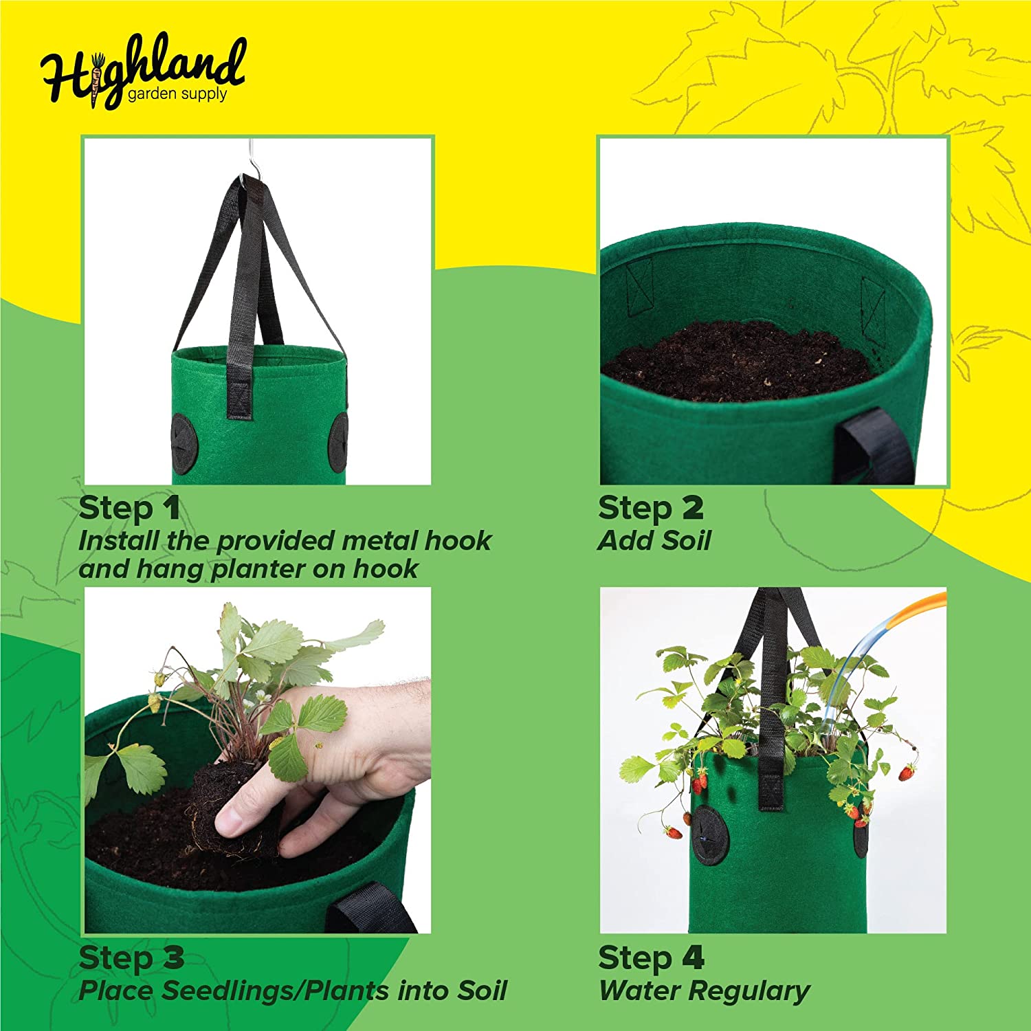 hanging strawberry planter bag Highland Garden Supply Hanging Strawberry Planter Green