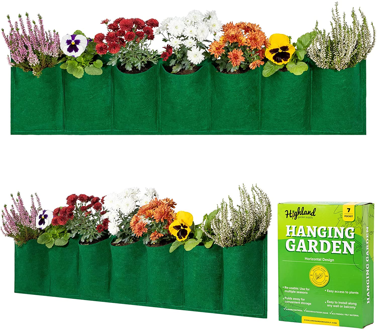 hanging garden planter bags Highland Garden Supply Horizontal Hanging Garden Planter 7 Pocket Gree