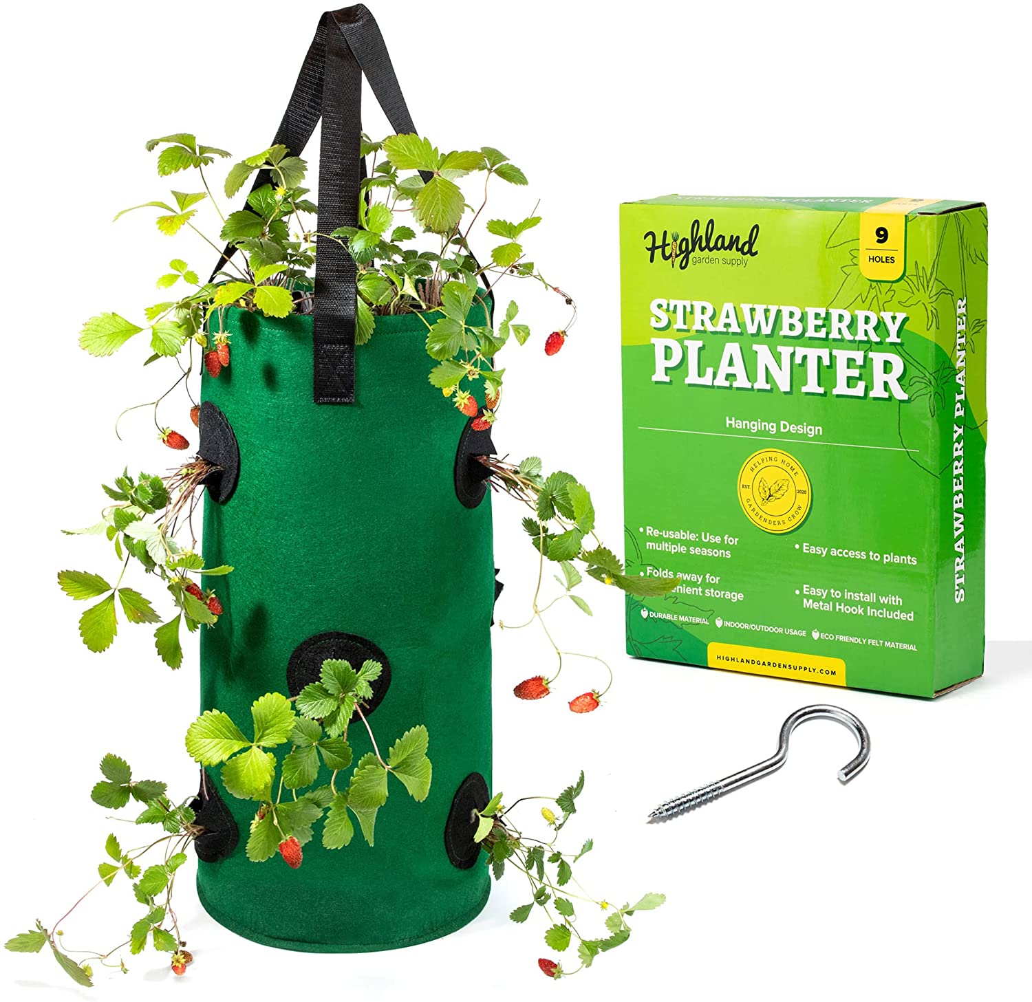 hanging strawberry planter bag Highland Garden Supply Hanging Strawberry Planter Green